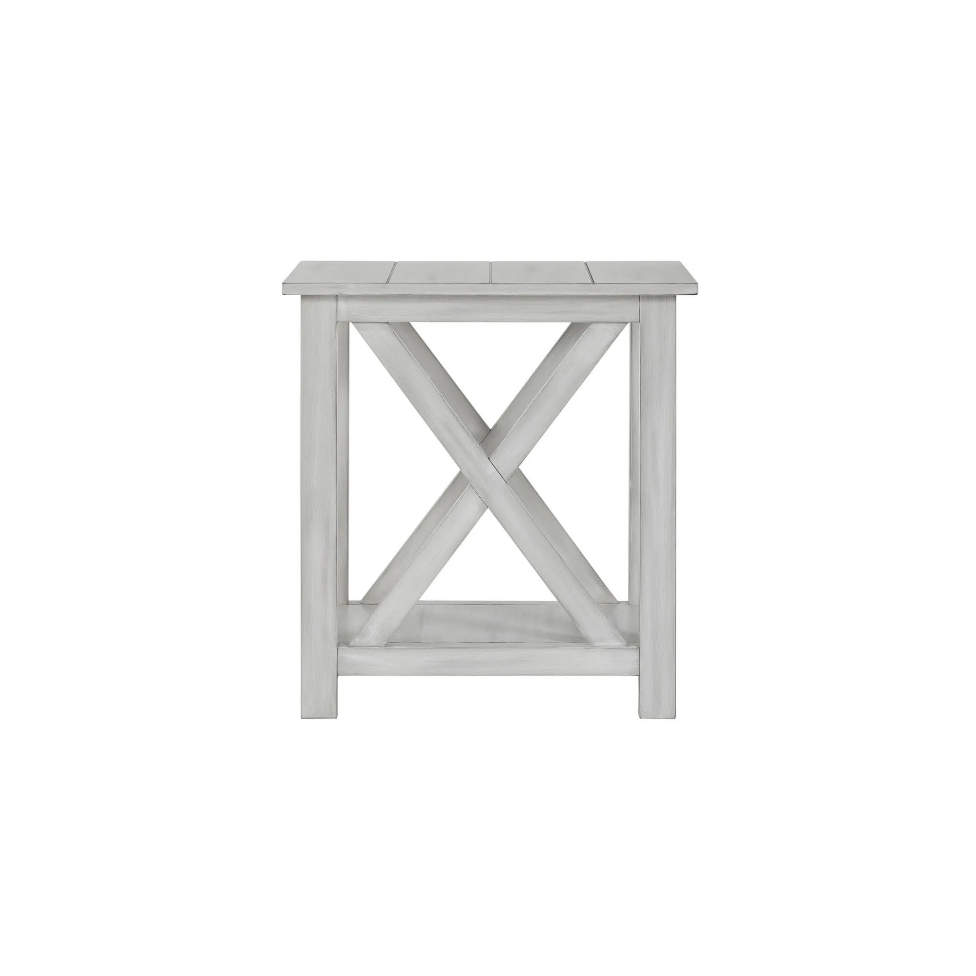 1 Open Shelf Wooden End Table With X Shaped Accents White By Benzara