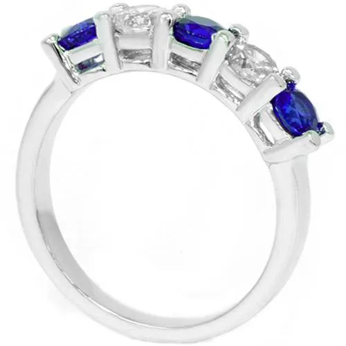 1.00Ct Genuine Blue Sapphire & Natural Diamond 5-Stone Ring 14K White Gold