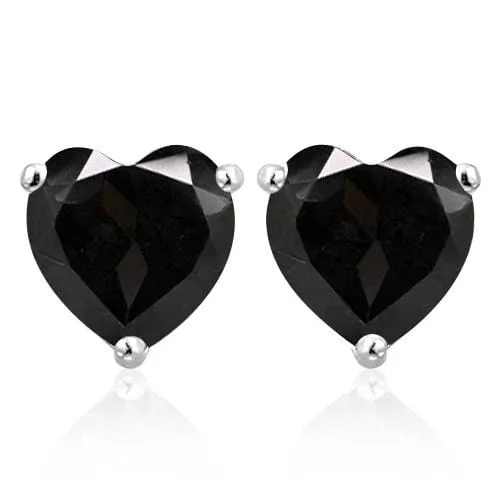 1.20 CT GENUINE BLACK SAPPHIRE 10KT SOLID GOLD HEART SHAPE EARRINGS STUD