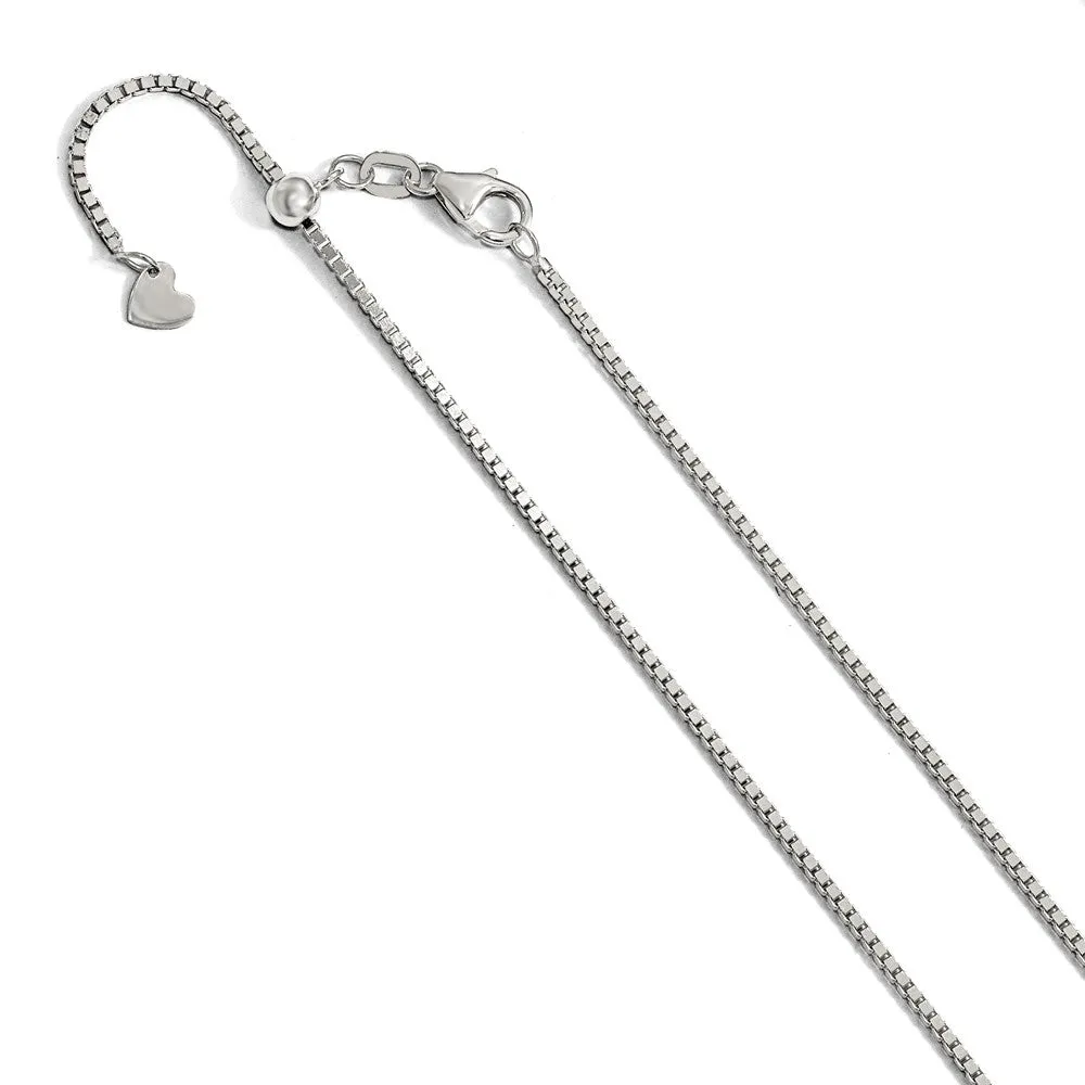 1.2mm 14k White Gold Adjustable Box Chain Necklace