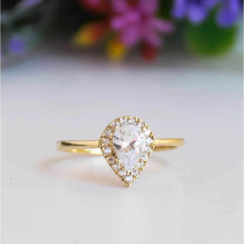 14K Yellow Gold Teardrop White Cubic Zirconia 5X7mm Ring