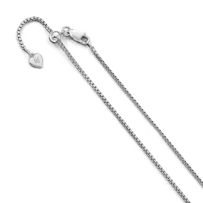 1.5mm Rhodium Plated Sterling Silver Adj. Round Box Chain Necklace