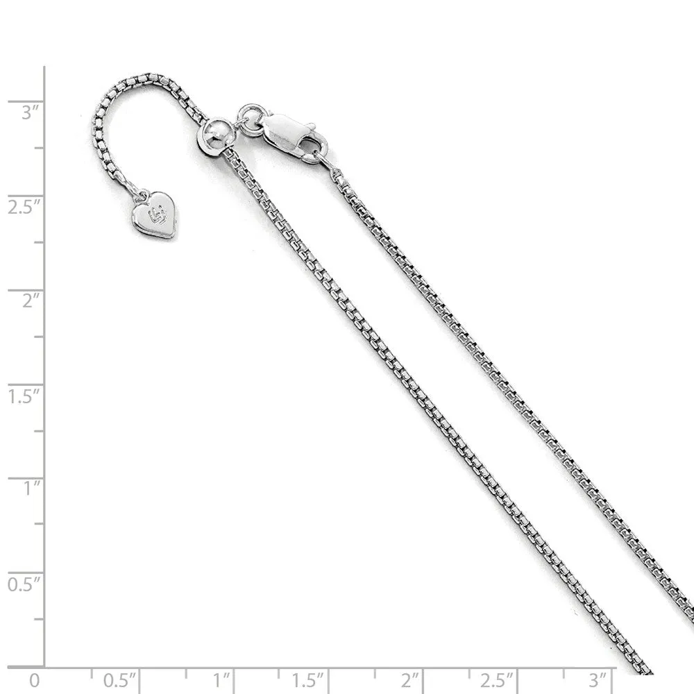 1.5mm Rhodium Plated Sterling Silver Adj. Round Box Chain Necklace