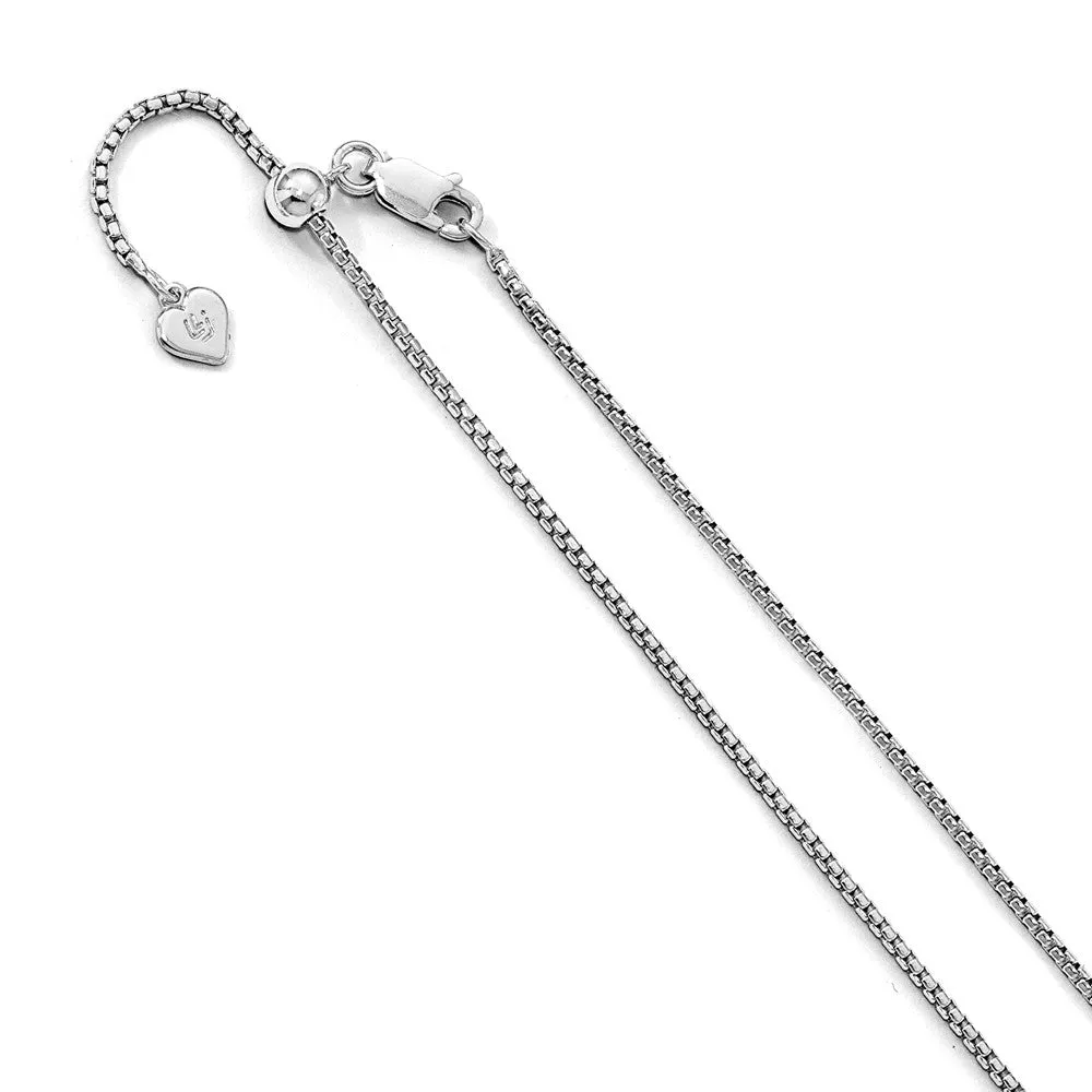 1.5mm Rhodium Plated Sterling Silver Adj. Round Box Chain Necklace