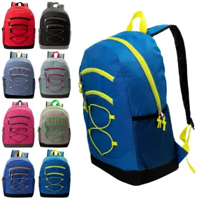 17" Bungee Wholesale Backpacks in 8 Assorted Colors - Bulk Case of 24 Bookbags