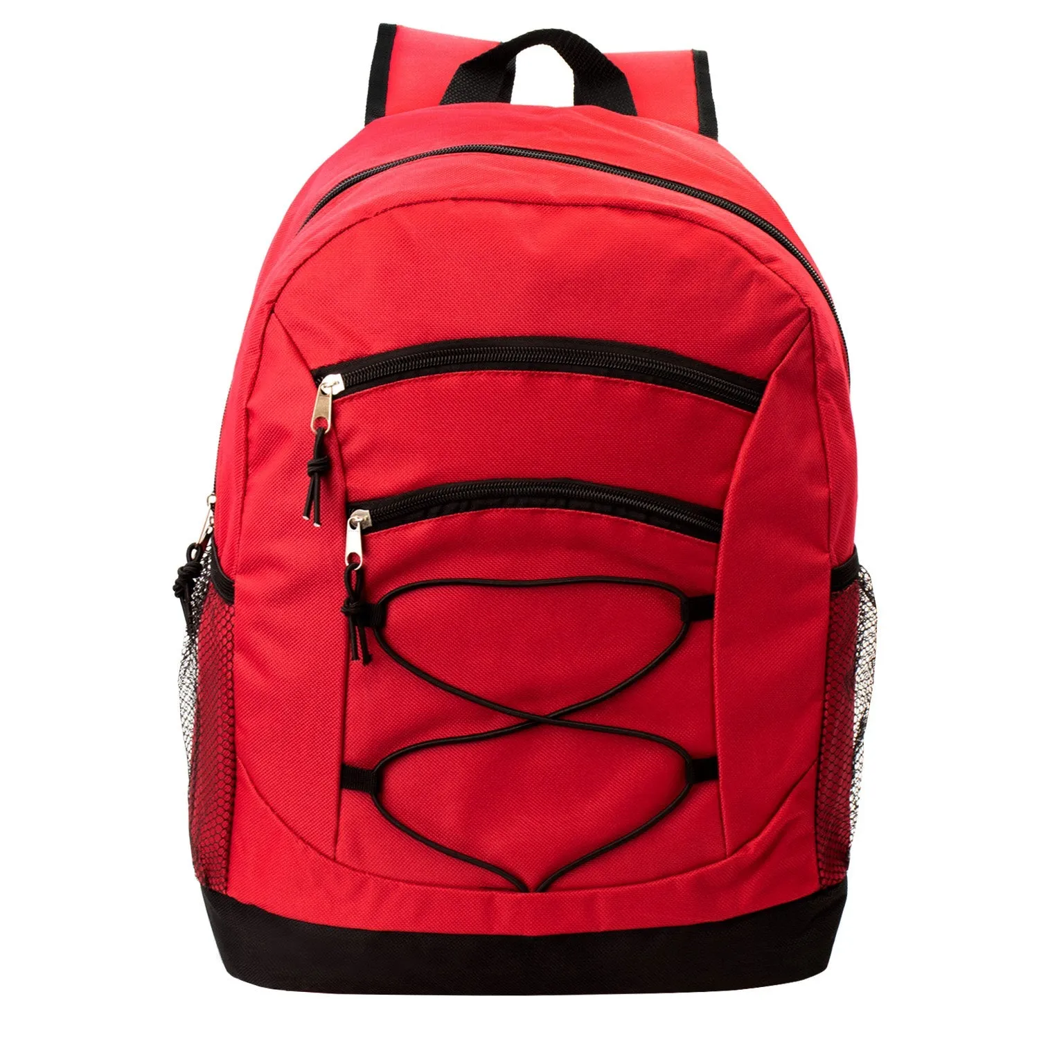 17" Bungee Wholesale Backpacks in 8 Assorted Colors - Bulk Case of 24 Bookbags