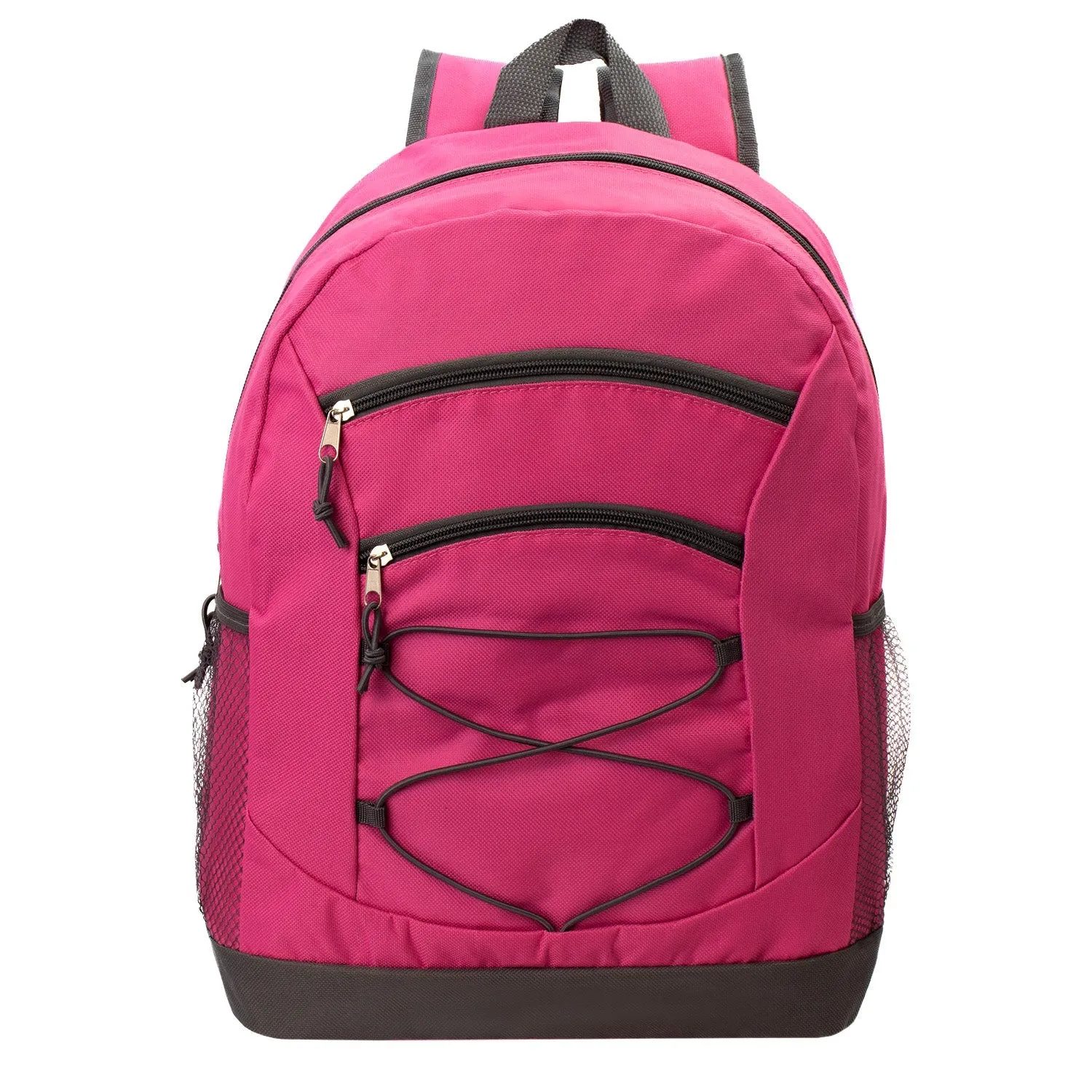 17" Bungee Wholesale Backpacks in 8 Assorted Colors - Bulk Case of 24 Bookbags