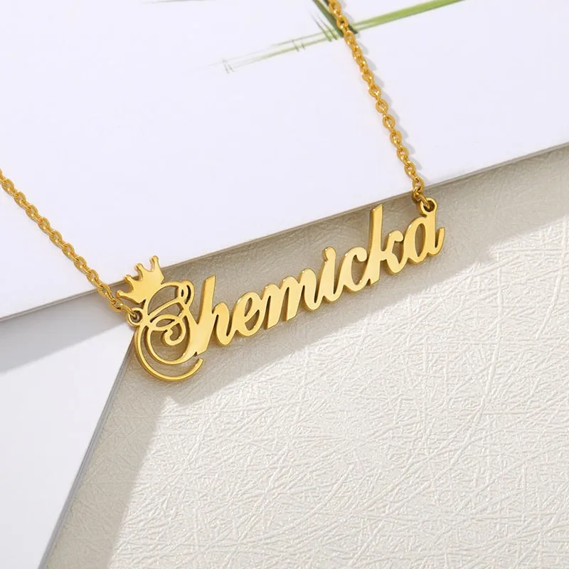 18k Gold Plated Custom Name Necklace With Crown-Gift For Mom On Mother's Day