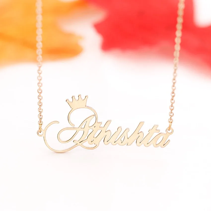 18k Gold Plated Custom Name Necklace With Crown-Gift For Mom On Mother's Day