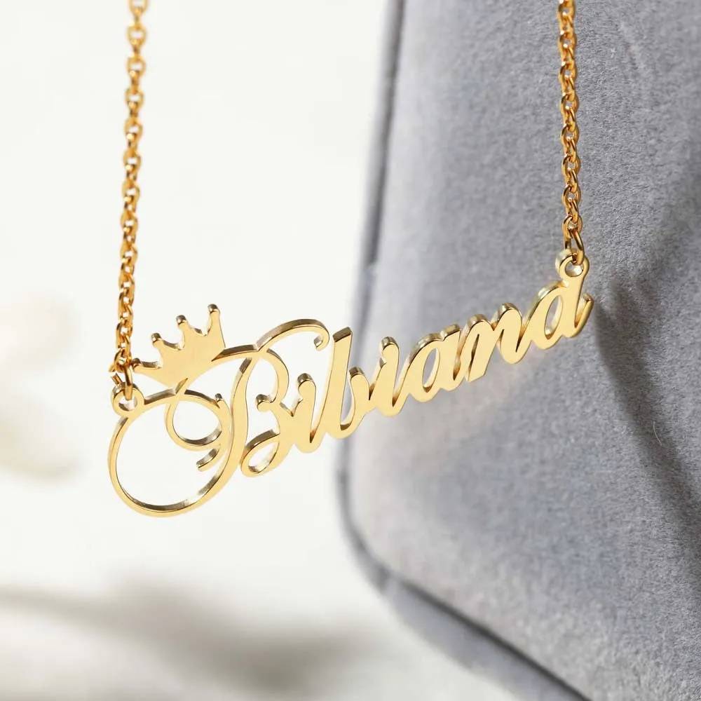 18k Gold Plated Custom Name Necklace With Crown-Gift For Mom On Mother's Day