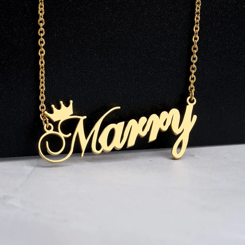 18k Gold Plated Custom Name Necklace With Crown-Gift For Mom On Mother's Day