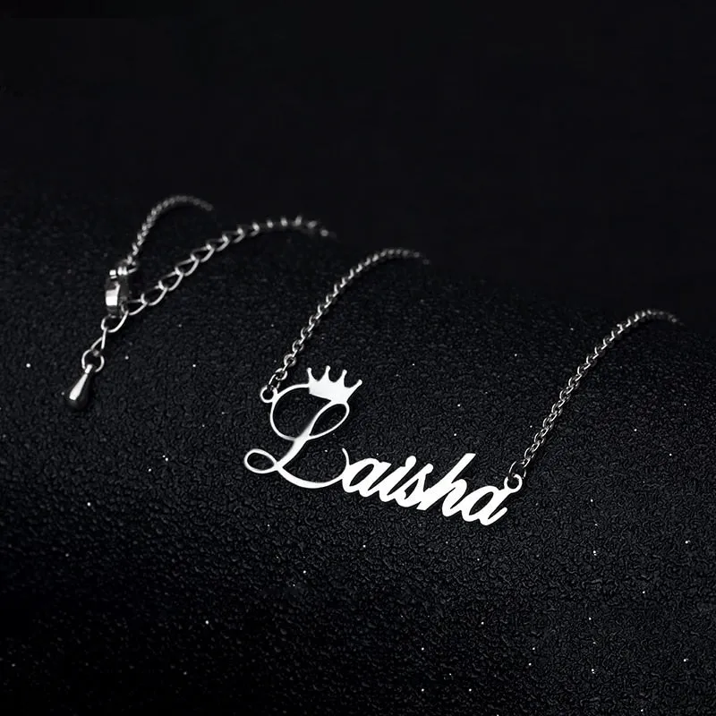 18k Gold Plated Custom Name Necklace With Crown-Gift For Mom On Mother's Day