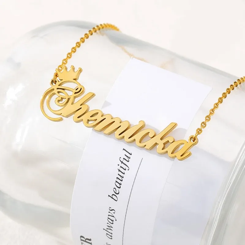 18k Gold Plated Custom Name Necklace With Crown-Gift For Mom On Mother's Day