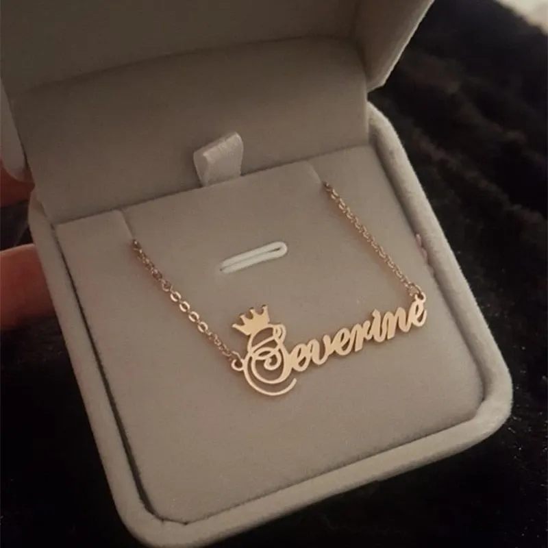 18k Gold Plated Custom Name Necklace With Crown-Gift For Mom On Mother's Day