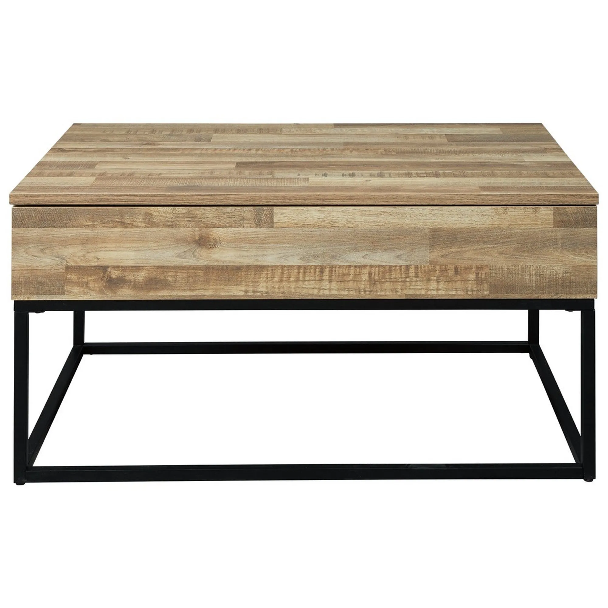 19" Wood And Metal Lift Top Cocktail Table Brown And Black By Benzara