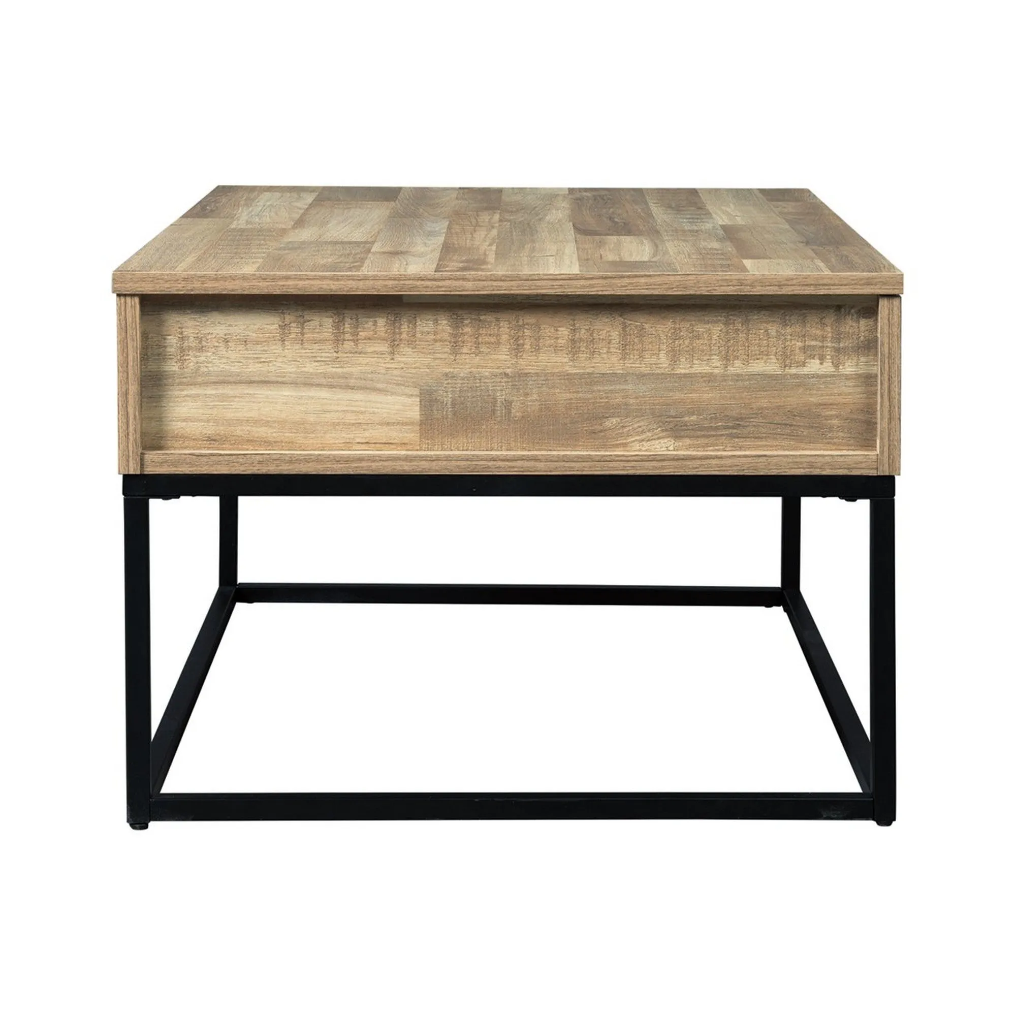 19" Wood And Metal Lift Top Cocktail Table Brown And Black By Benzara