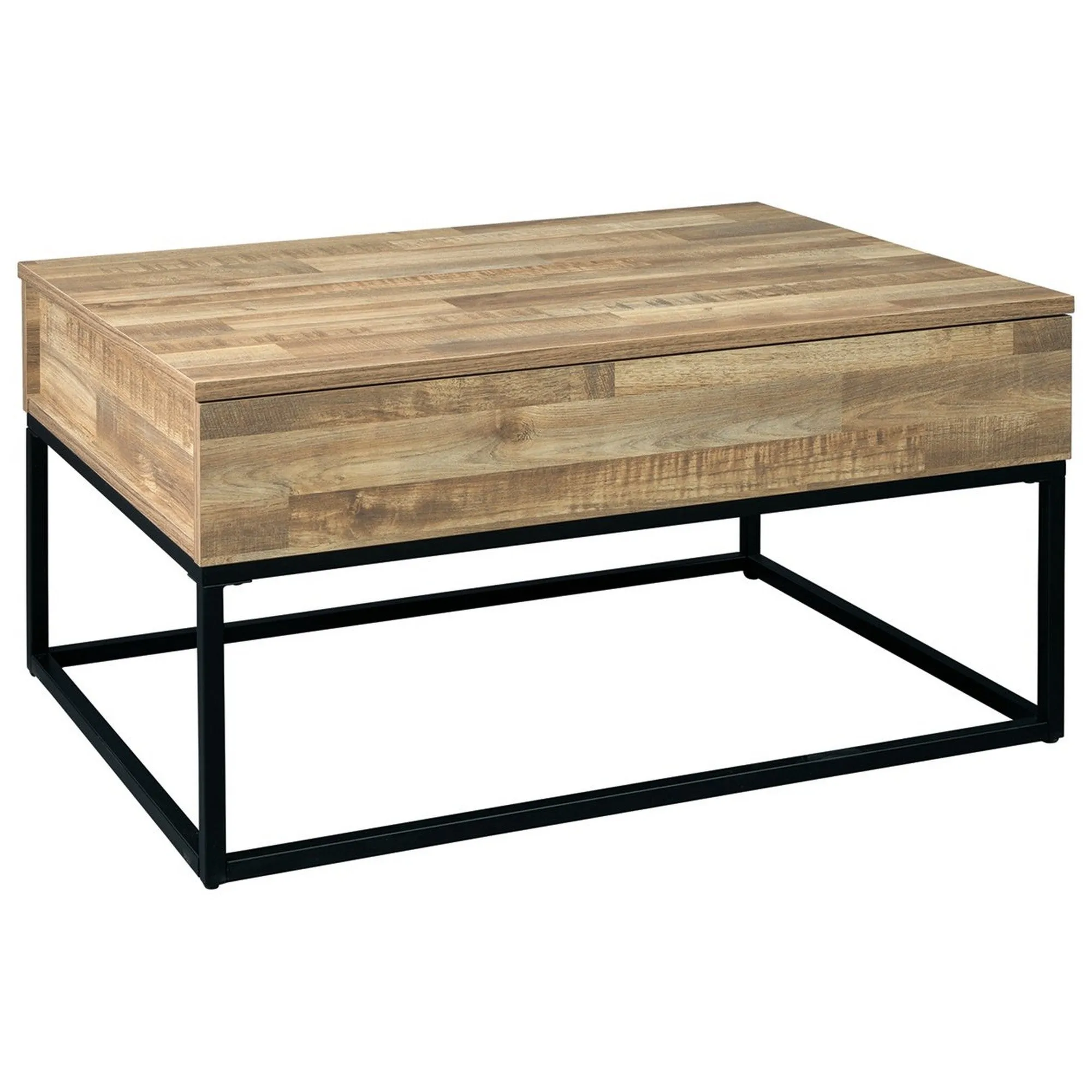 19" Wood And Metal Lift Top Cocktail Table Brown And Black By Benzara