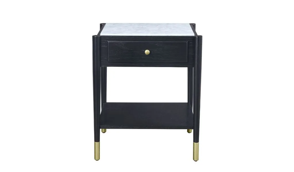 24" Black And White Marble And Solid Wood Rectangular End Table By Homeroots