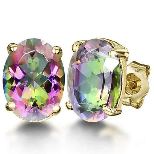 3/4 CT MYSTIC GEMSTONE 10KT SOLID GOLD EARRINGS STUD