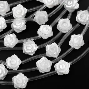 AAA Iridescent Hand Carved Natural White Mother of Pearl Shell Rose Flower Beads 8mm 10mm 12mm 15.5" Strand