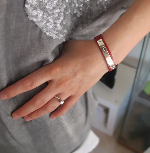 Adjustable Red Leather Name Bracelet