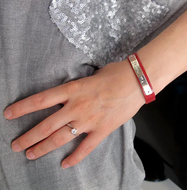 Adjustable Red Leather Name Bracelet