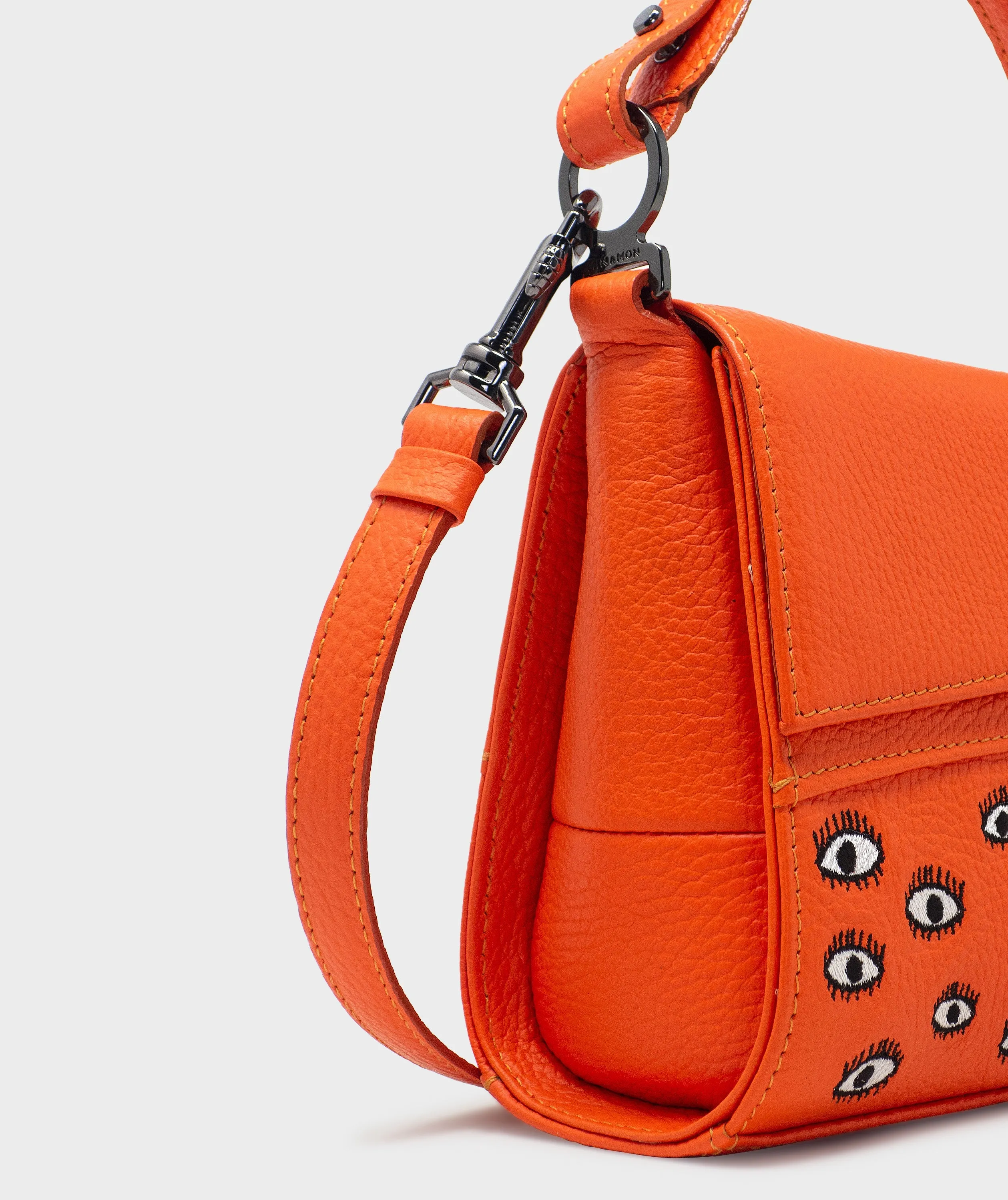 Anastasio Micro Crossbody Handbag Neon Orange Leather - Eyes Embroidery