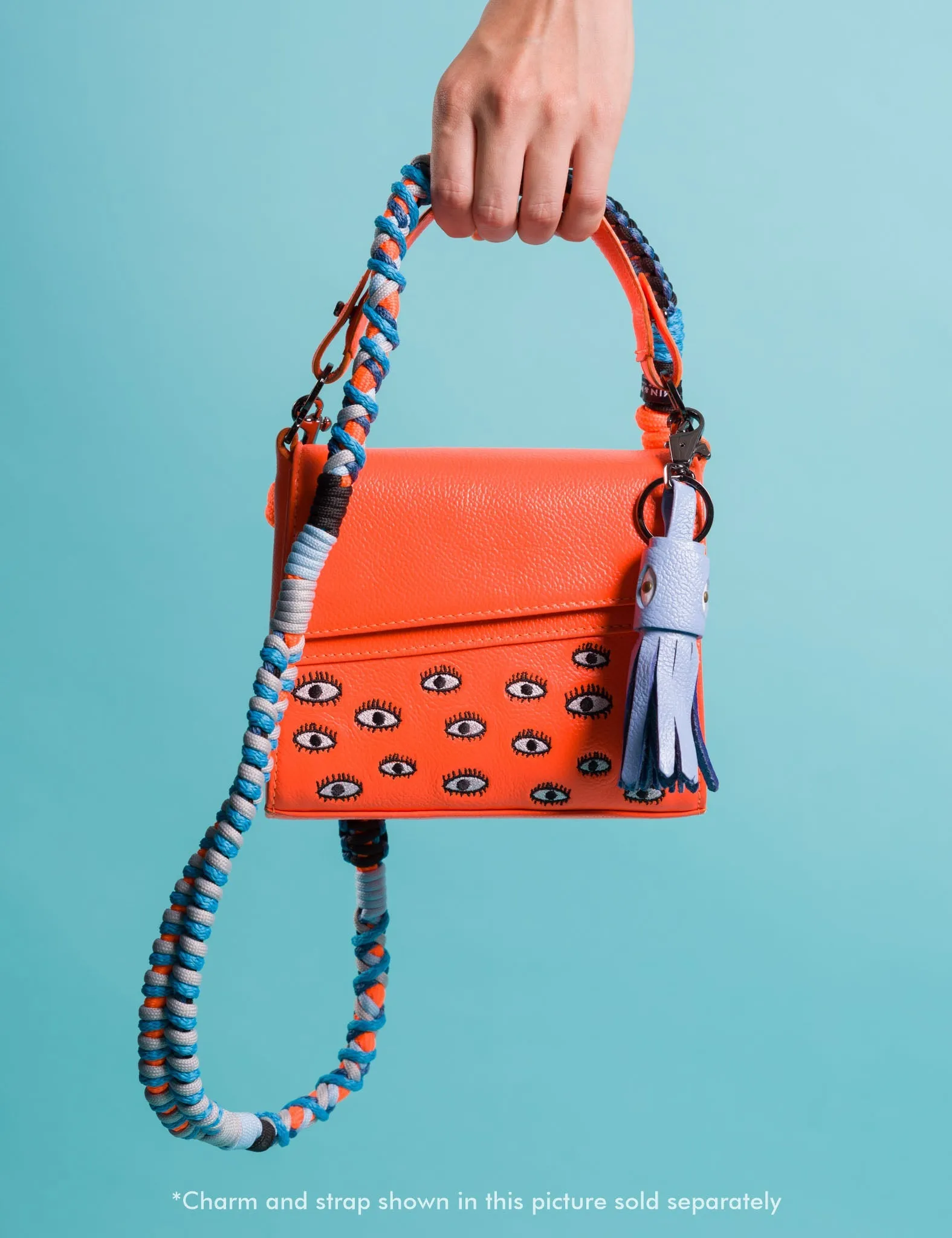 Anastasio Micro Crossbody Handbag Neon Orange Leather - Eyes Embroidery