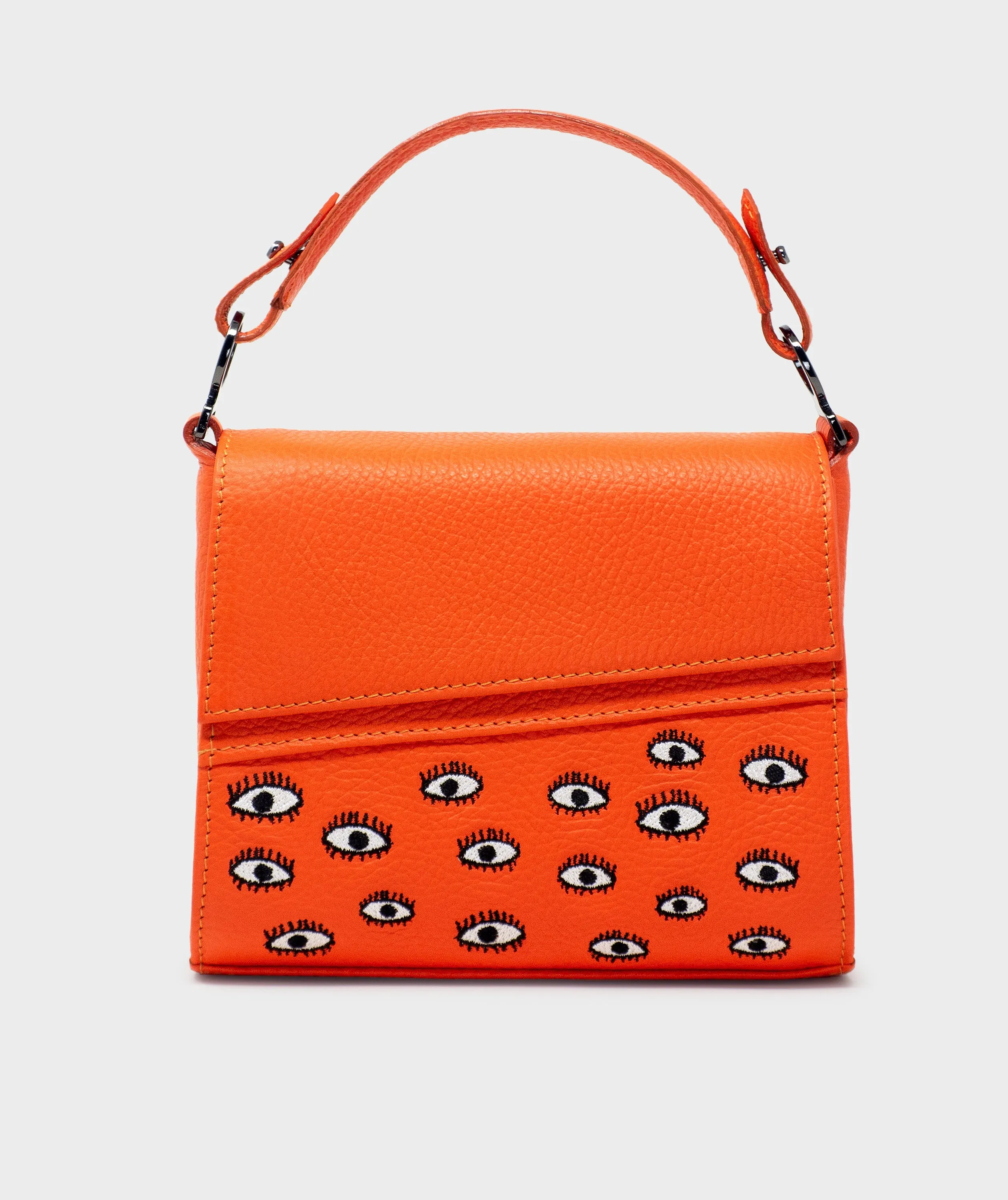 Anastasio Micro Crossbody Handbag Neon Orange Leather - Eyes Embroidery