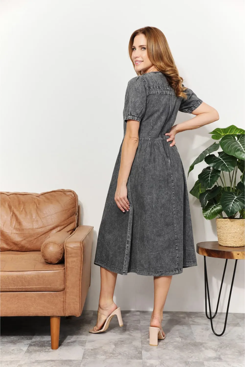 And The Why  Full Size Washed Chambray Midi Dress