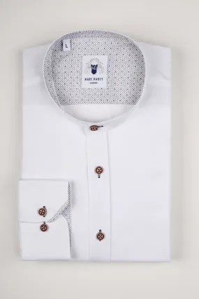 ARCHIE - White Grandad Collar Shirt With Tan Buttons