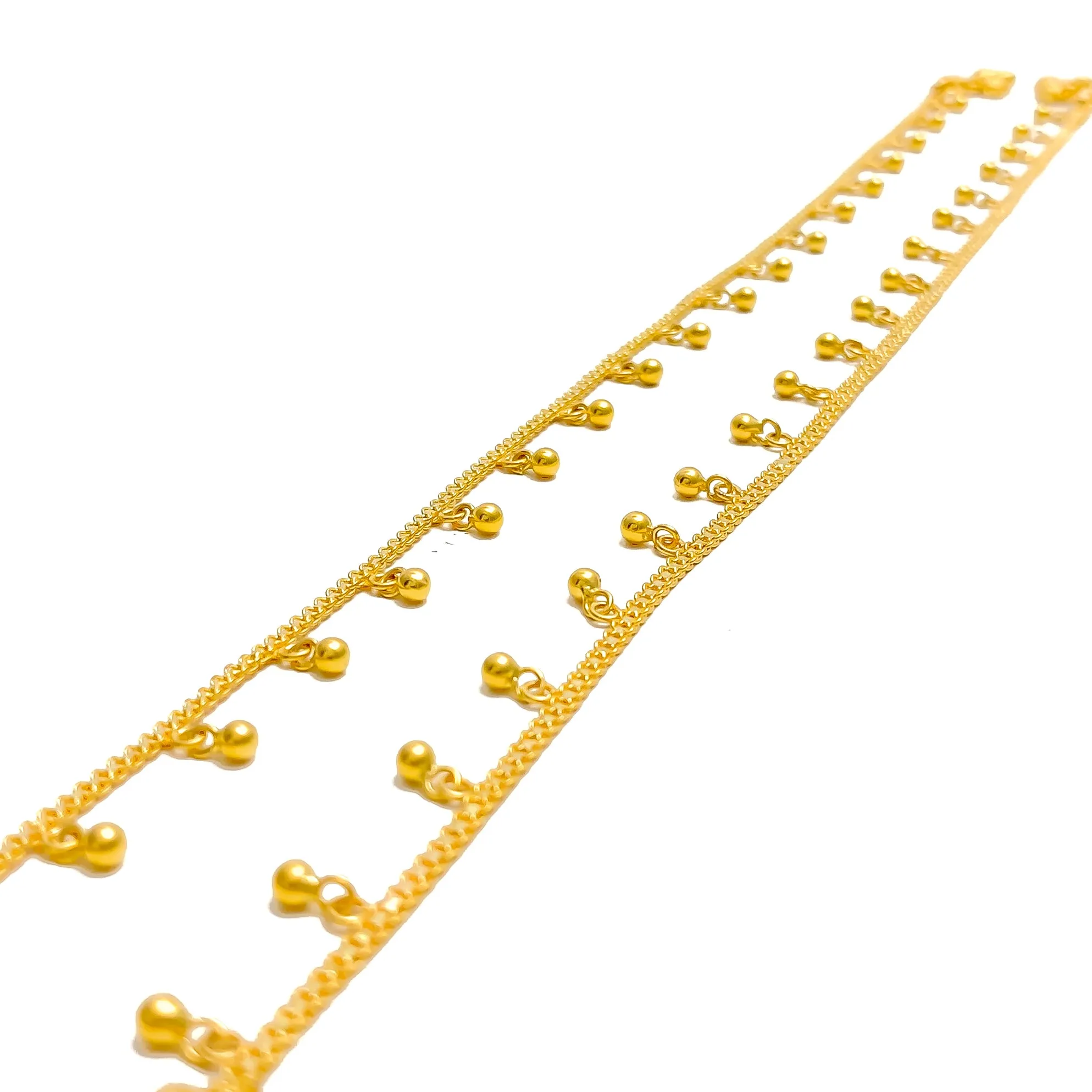 Attractive Shiny Tasseled 22K Gold Anklet Pair