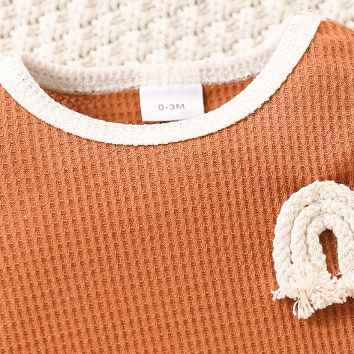 Baby Contrast Trim Waffle-Knit Long Sleeve Bodysuit