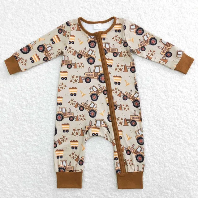 Baby Romper - Boys - Zip - Construction Vehicles Excavator