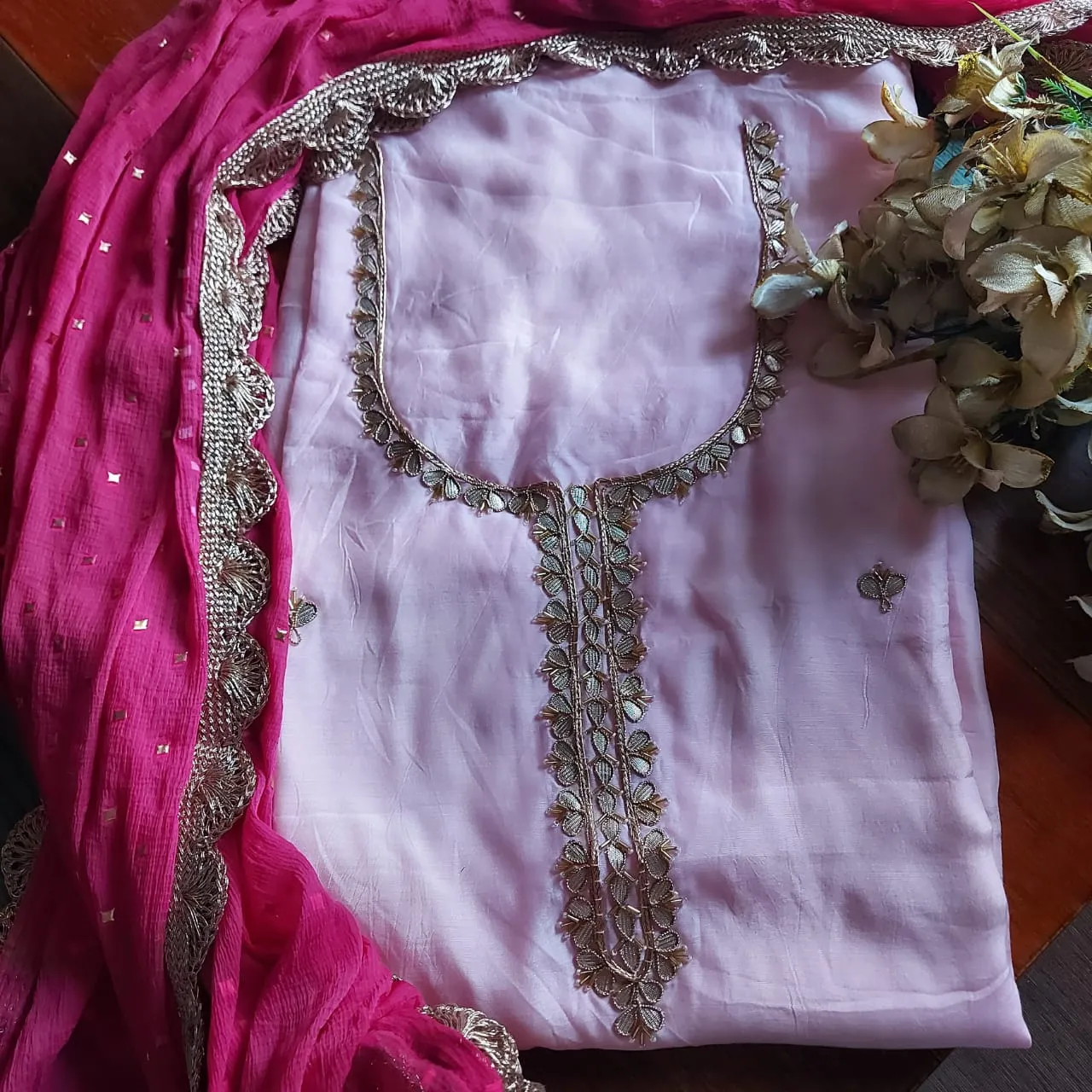 Babypink gota patti suit With designer dupatta