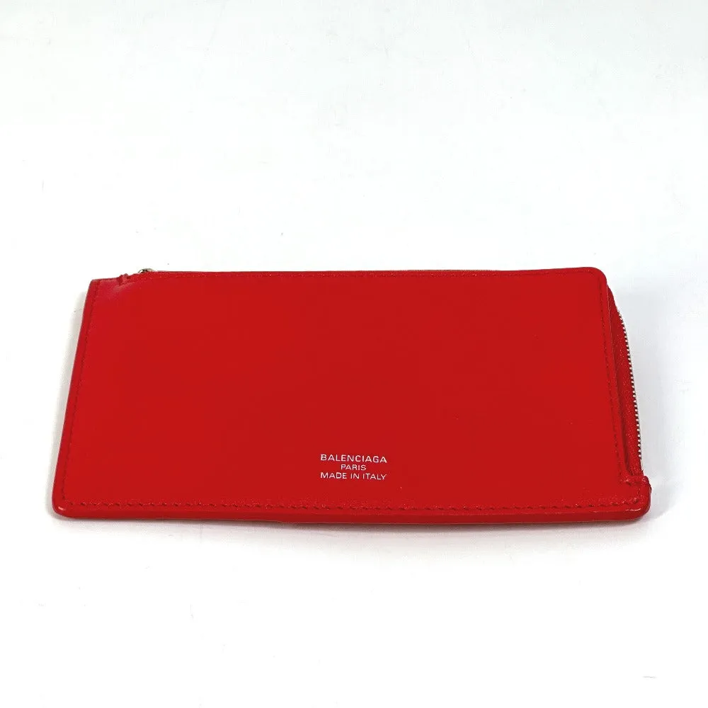 BALENCIAGA Card Case 736734 leather Red logo fragment case card coin holder unisex(Unisex) Used Authentic