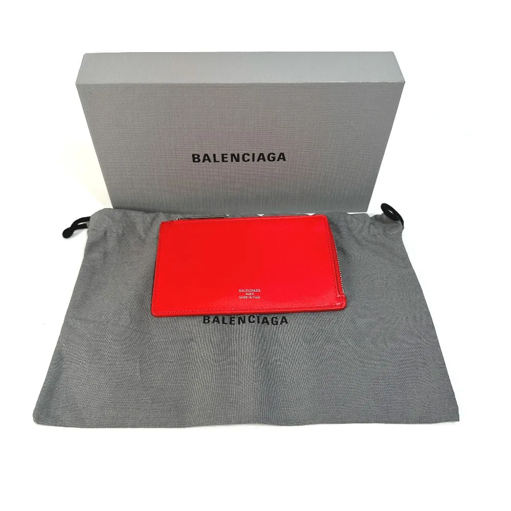 BALENCIAGA Card Case 736734 leather Red logo fragment case card coin holder unisex(Unisex) Used Authentic