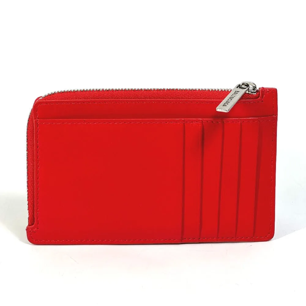 BALENCIAGA Card Case 736734 leather Red logo fragment case card coin holder unisex(Unisex) Used Authentic