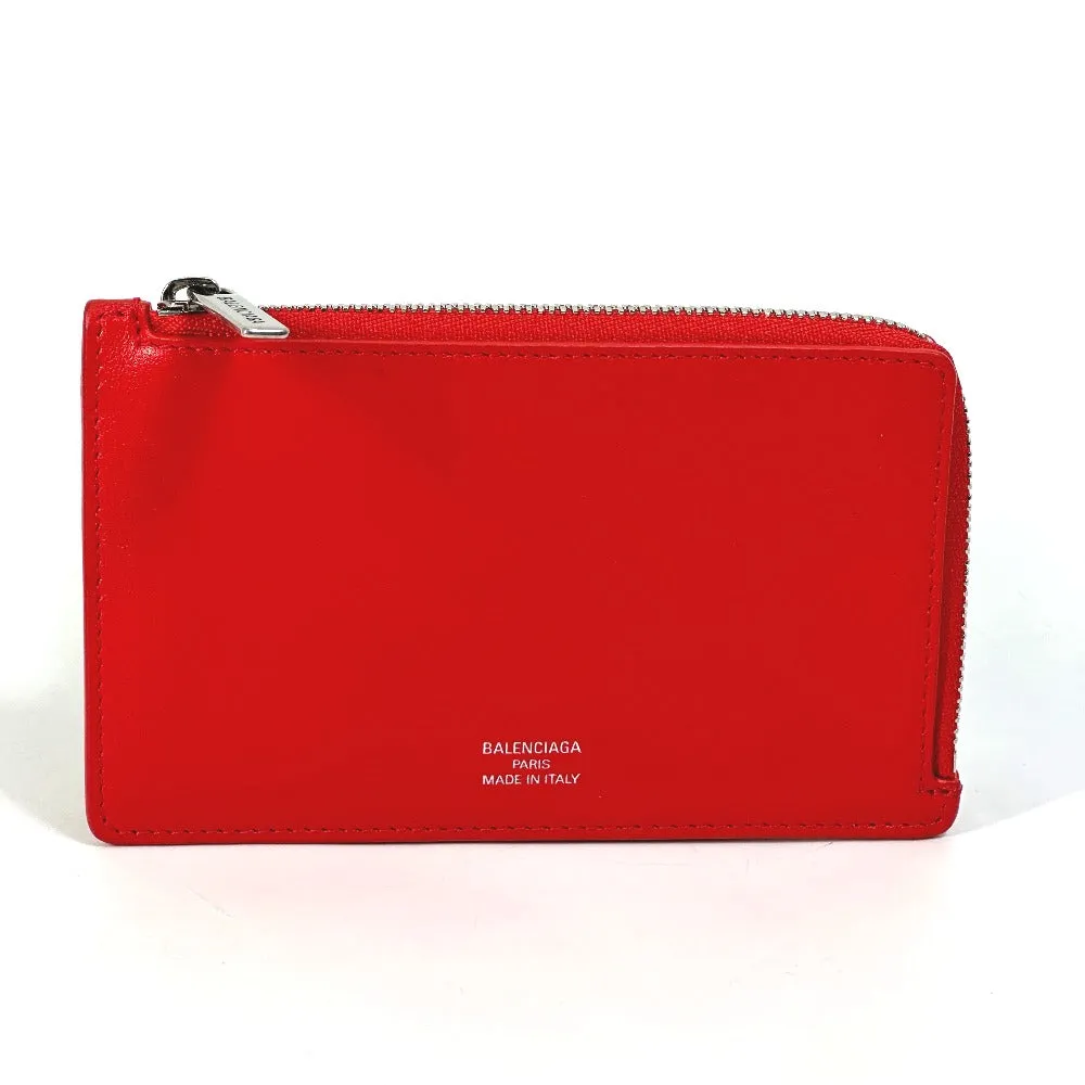 BALENCIAGA Card Case 736734 leather Red logo fragment case card coin holder unisex(Unisex) Used Authentic