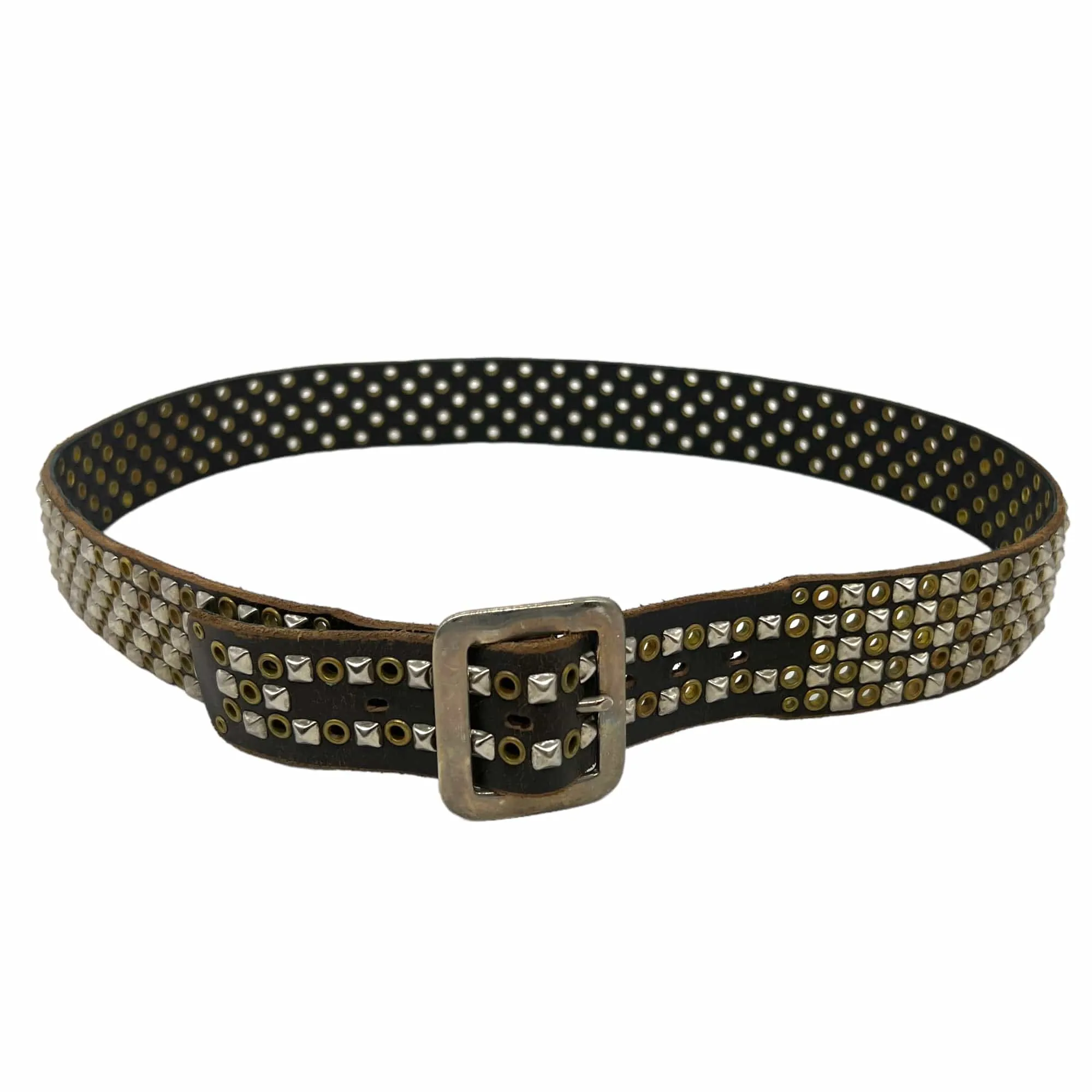 BALTAZAR Unisex Studded Leather Belt - Brown