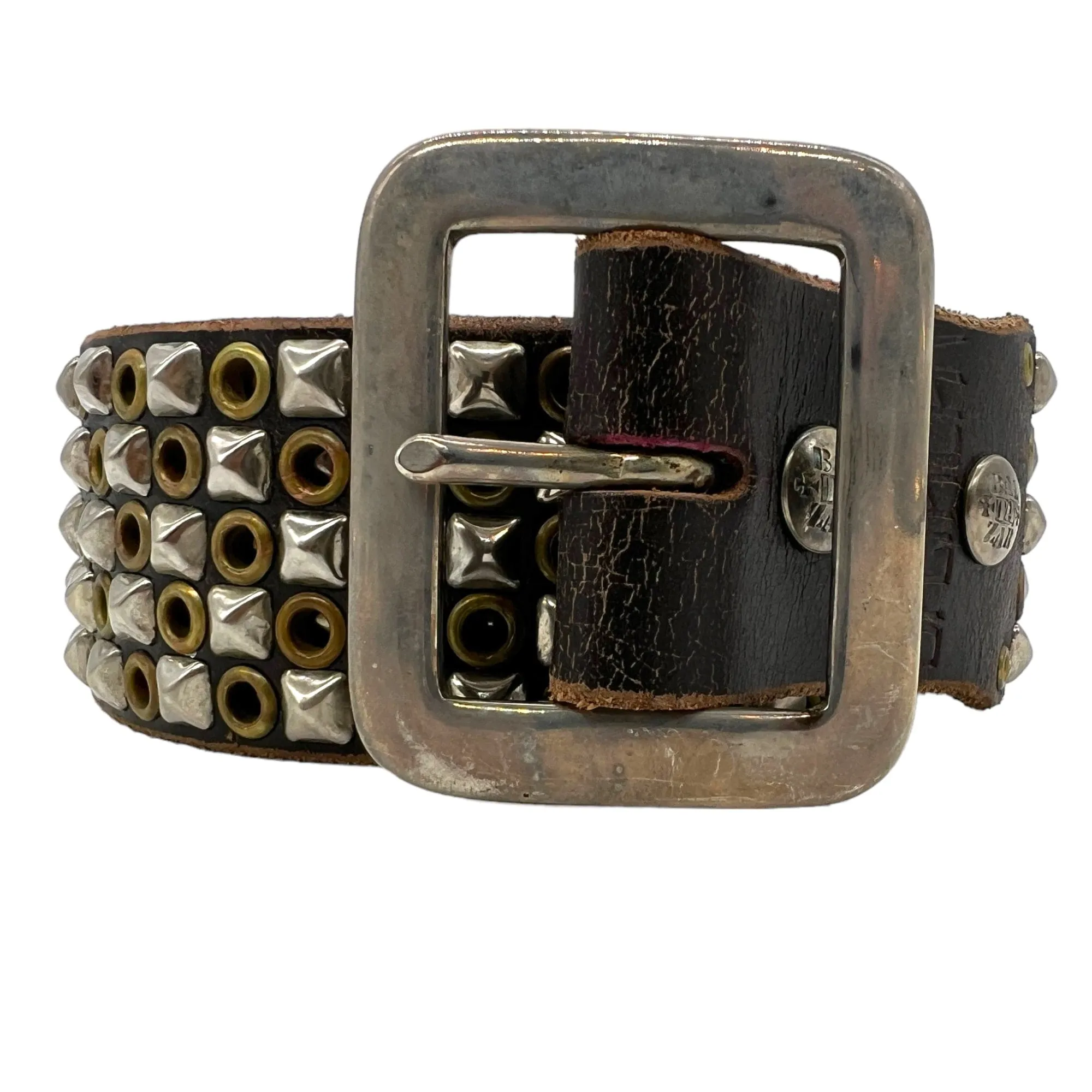 BALTAZAR Unisex Studded Leather Belt - Brown