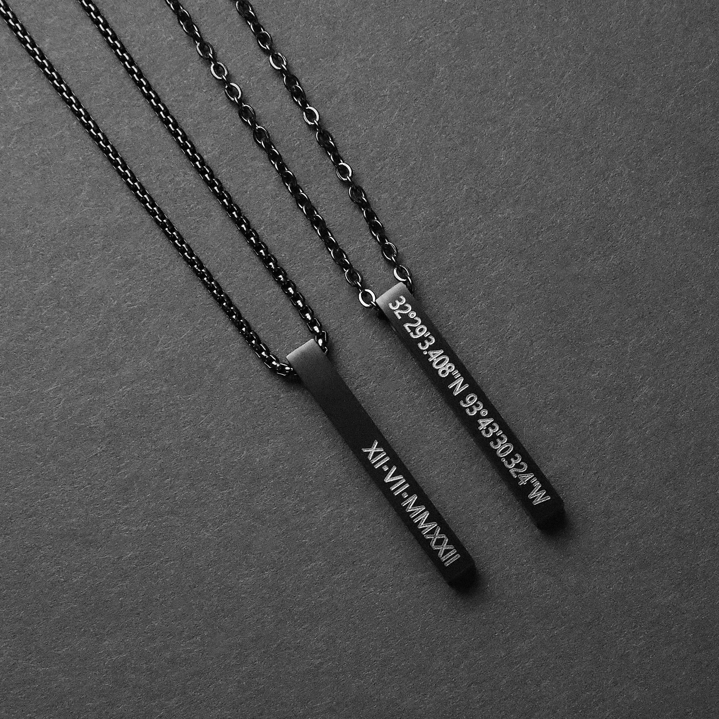 Bar Pendant Necklace - Matte Black 5mm