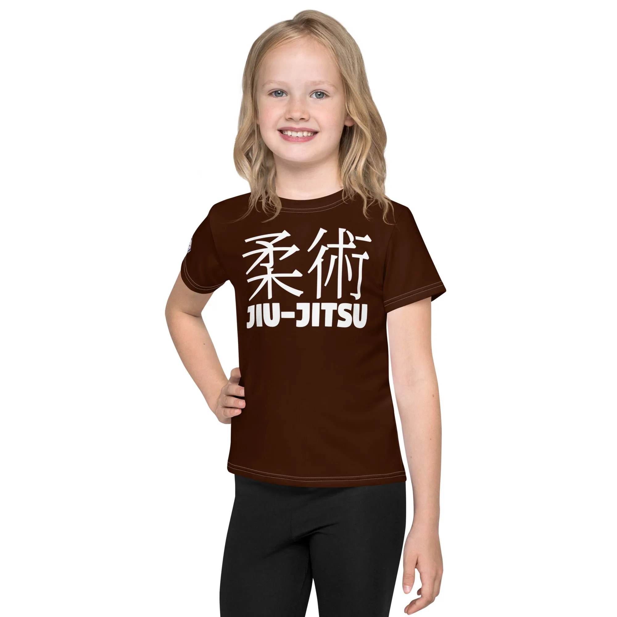 Beach Adventure: Girl's Short Sleeve Classic Jiu-Jitsu Rash Guard - Chocolate