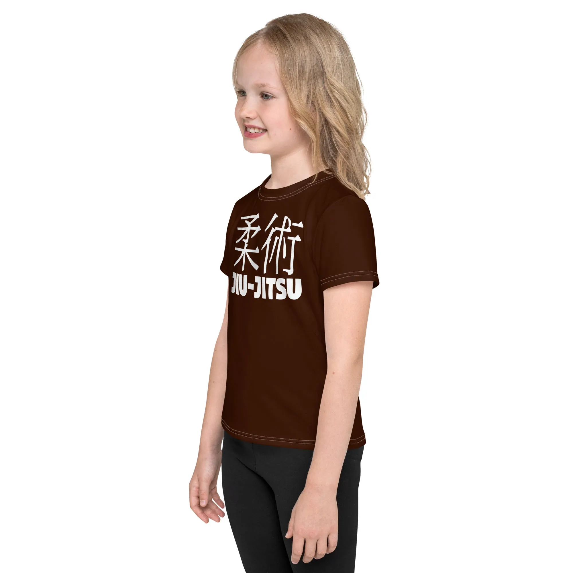 Beach Adventure: Girl's Short Sleeve Classic Jiu-Jitsu Rash Guard - Chocolate