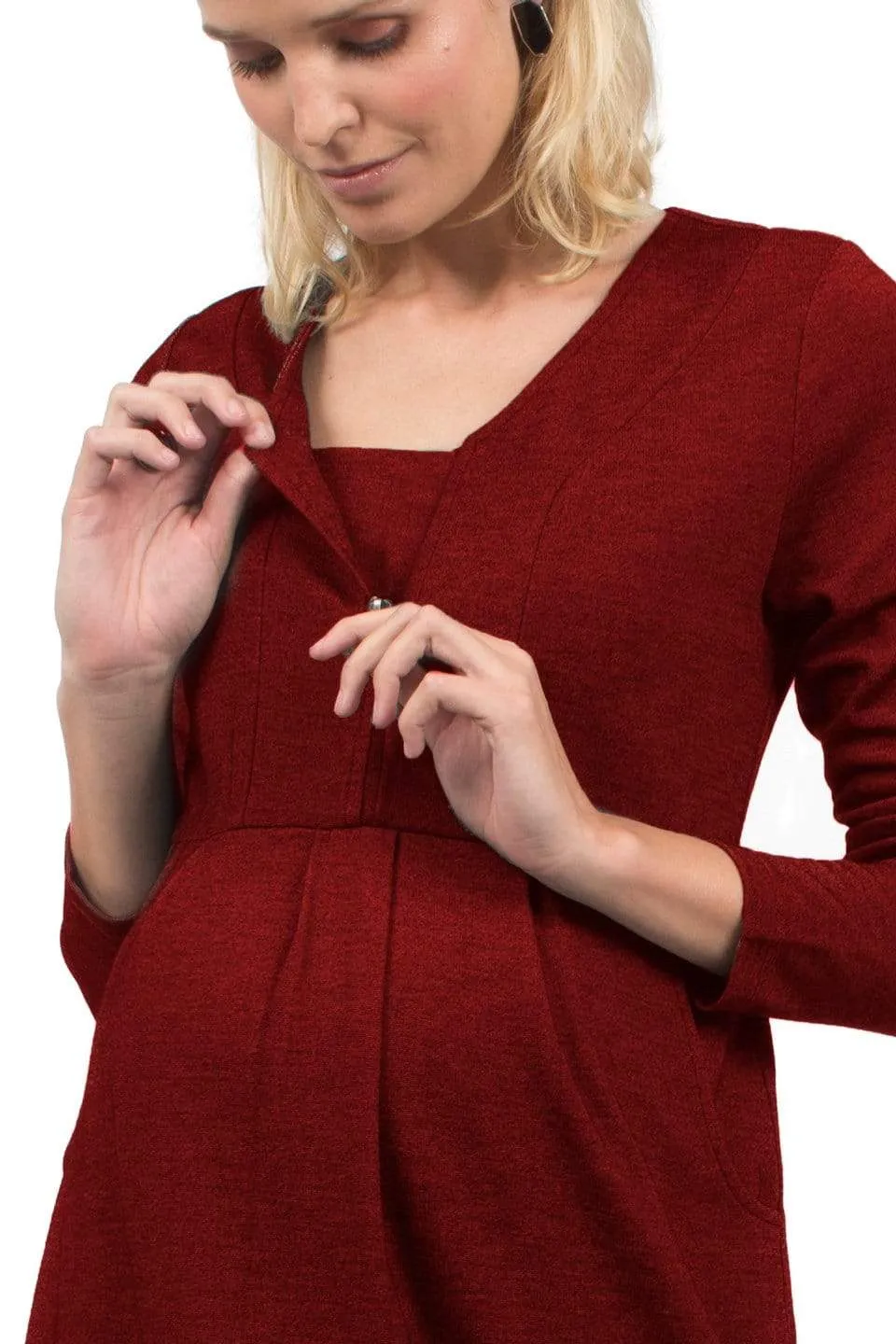 Bente Long Sleeve Bente V-Neck Nursing Dress Burgundy