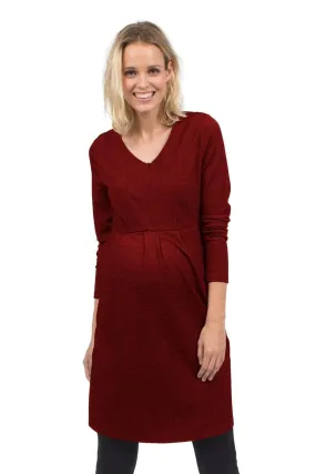 Bente Long Sleeve Bente V-Neck Nursing Dress Burgundy