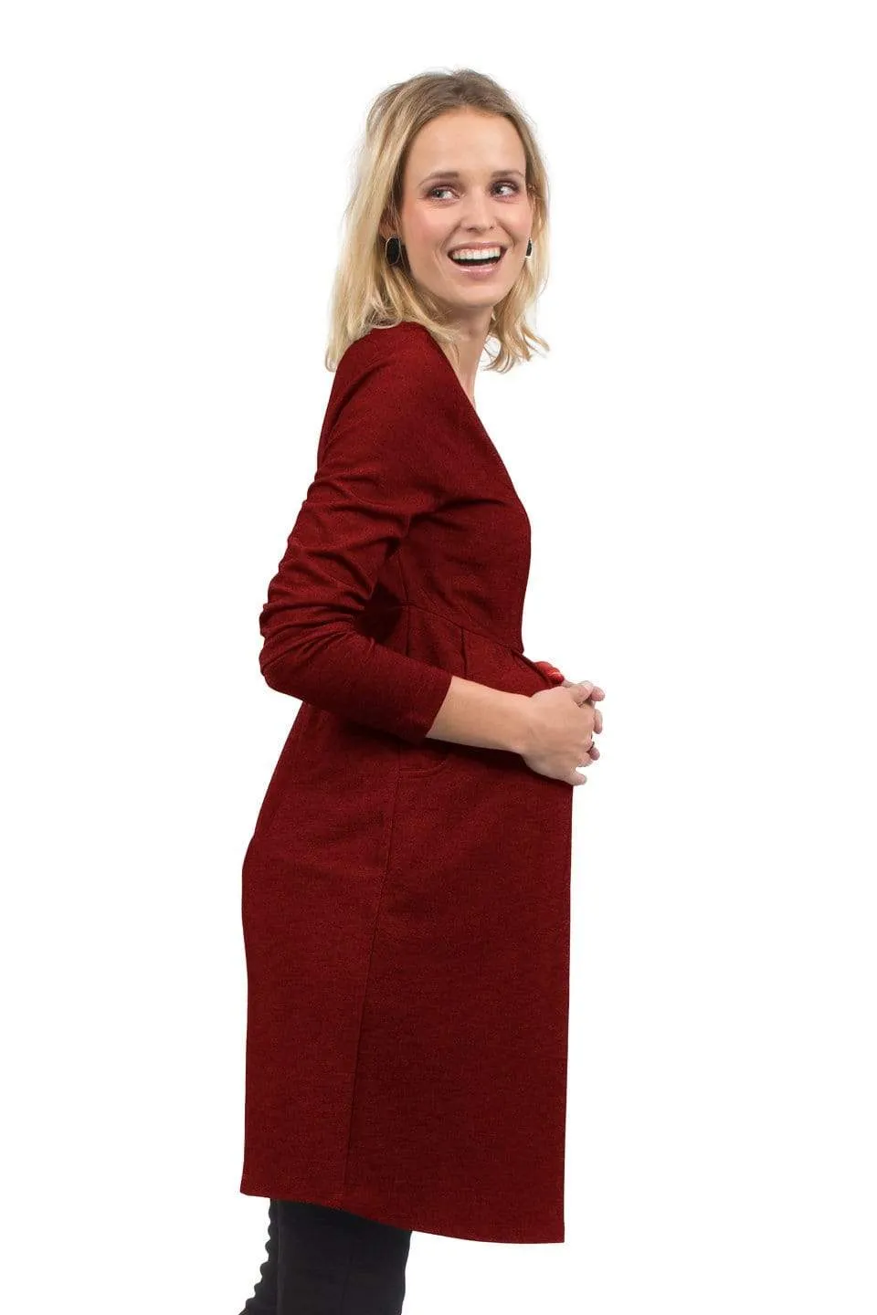 Bente Long Sleeve Bente V-Neck Nursing Dress Burgundy