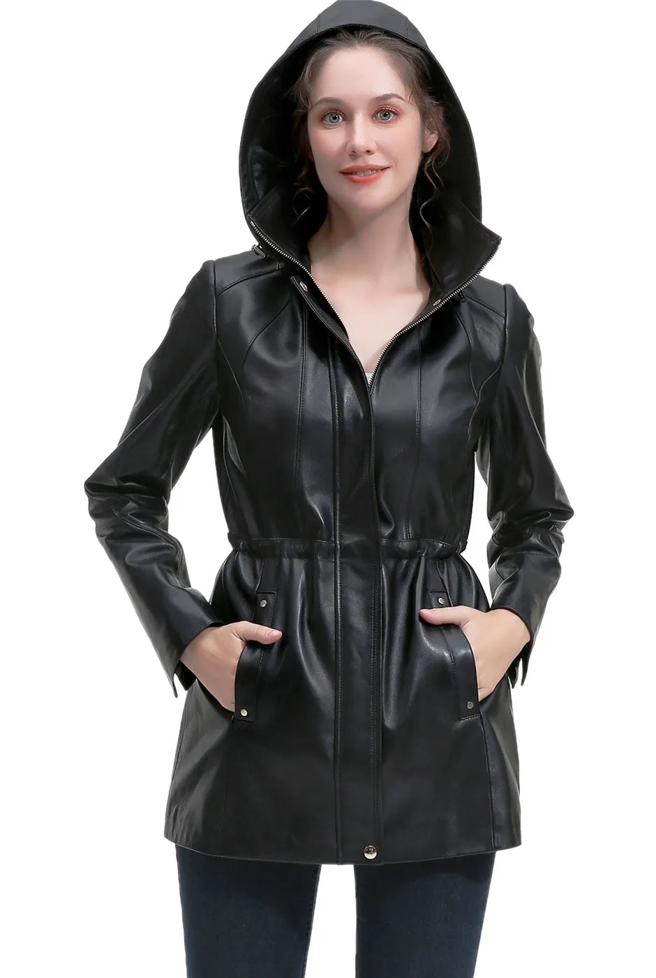 BGSD Women Elena Lambskin Leather Parka Coat