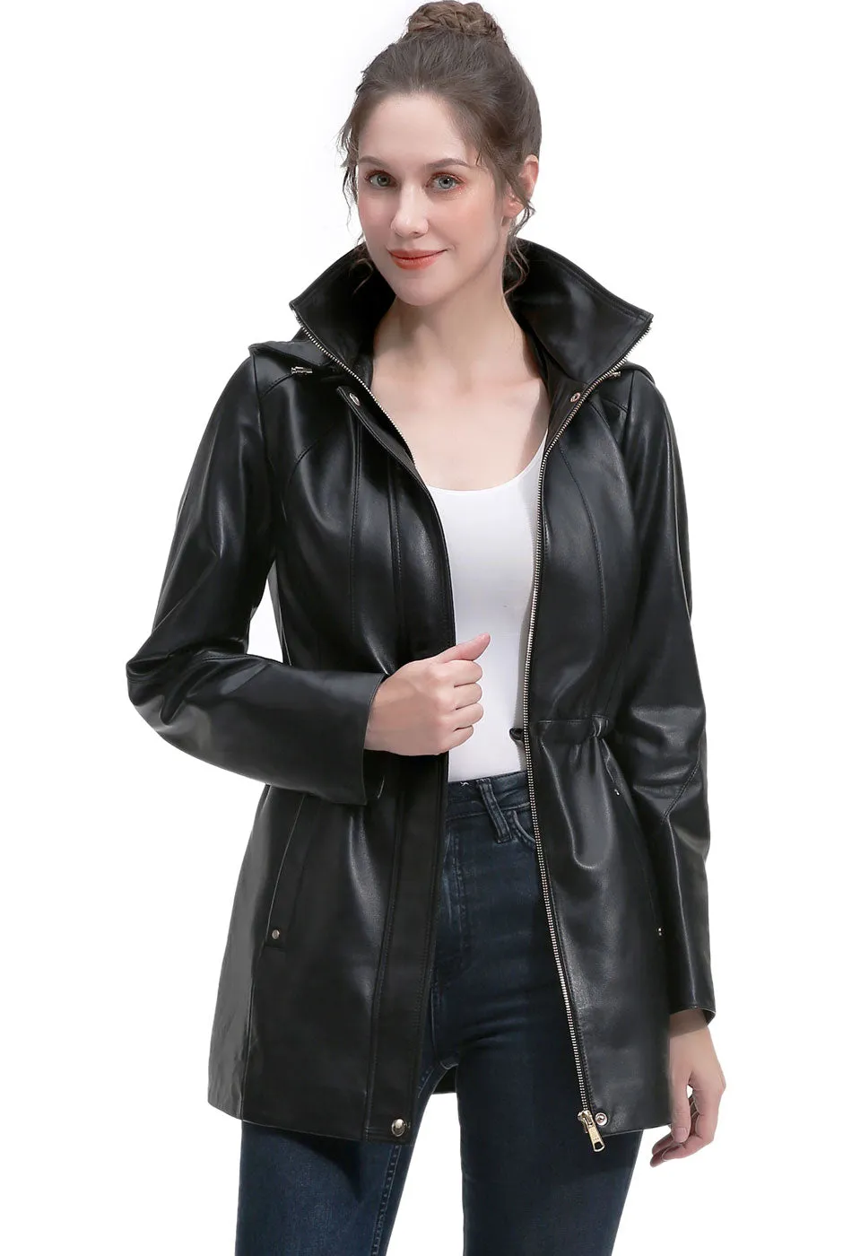 BGSD Women Elena Lambskin Leather Parka Coat