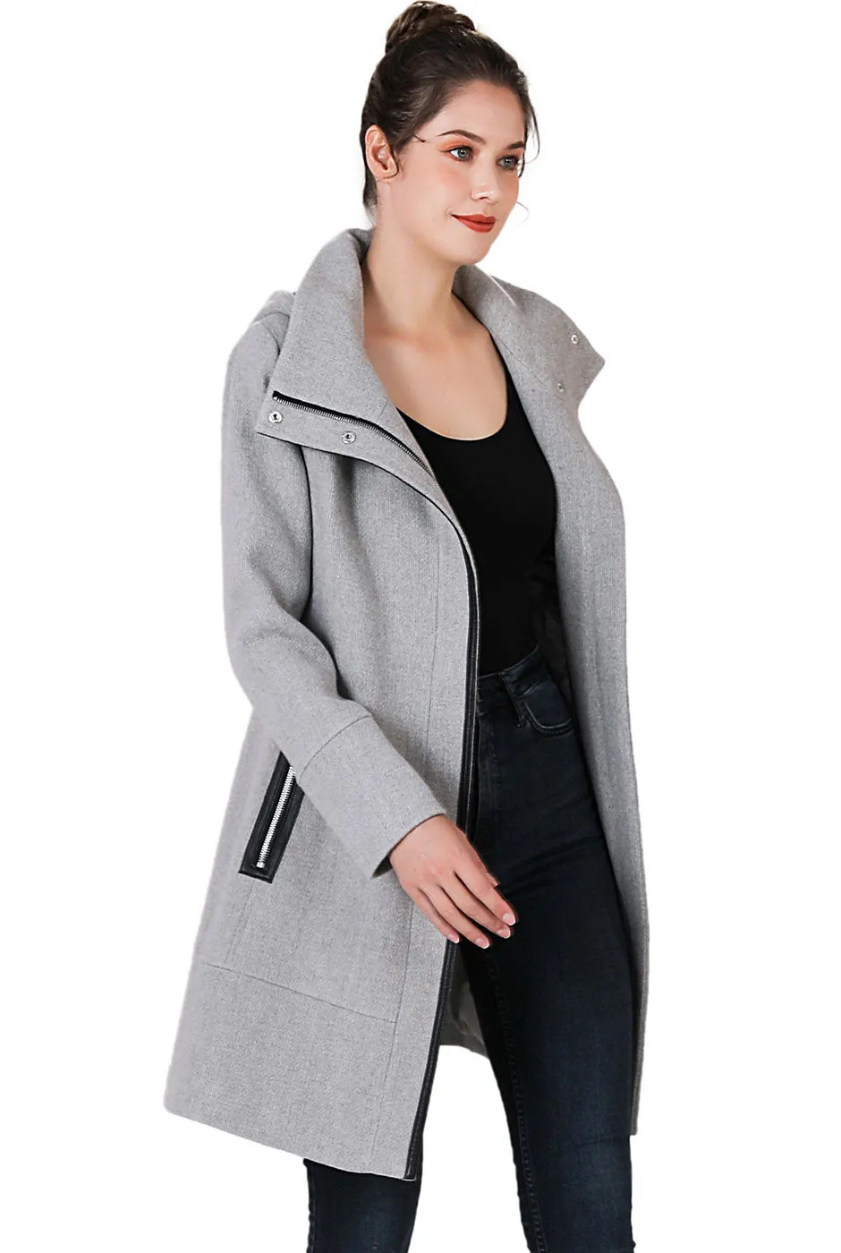 BGSD Women Meg Asymmetric Zipper Wool Coat